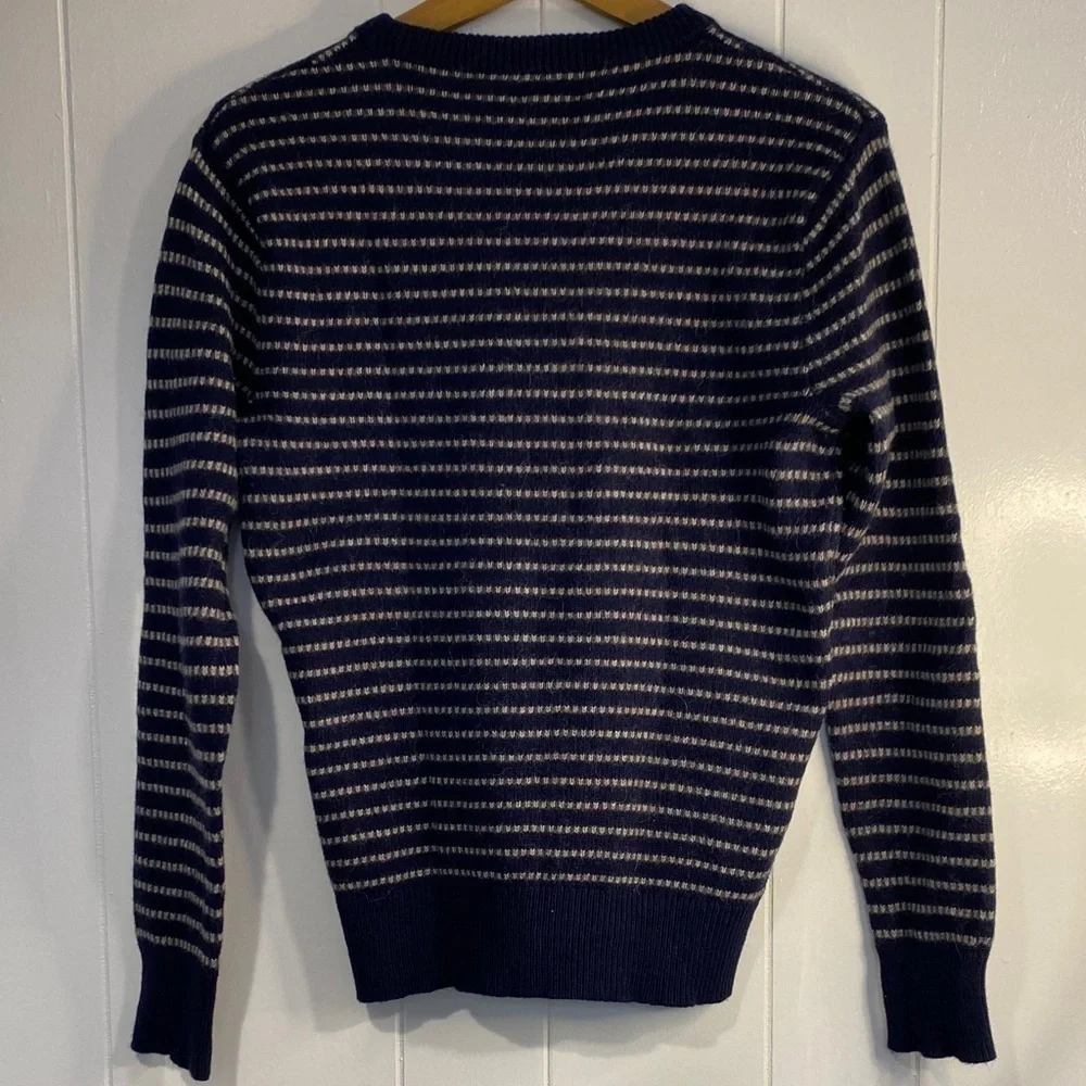 J. Crew Crewneck Sweater Merino Wool Navy and White Stripe Size Medium Small